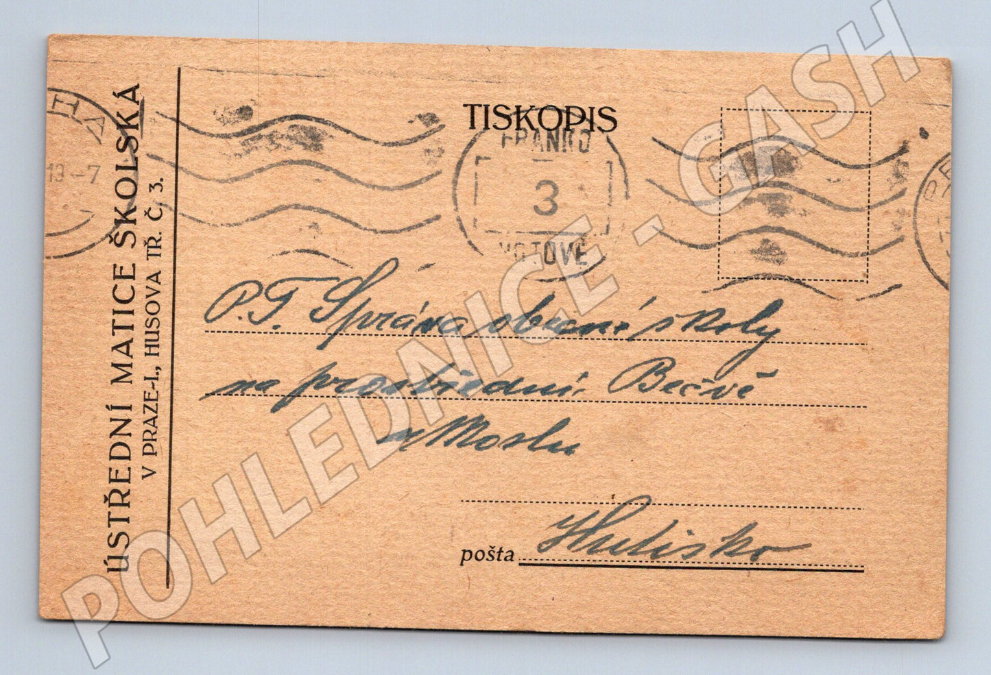 Pohlednice Praha Ústřední Matice Školská doklad 192X (BM26072)