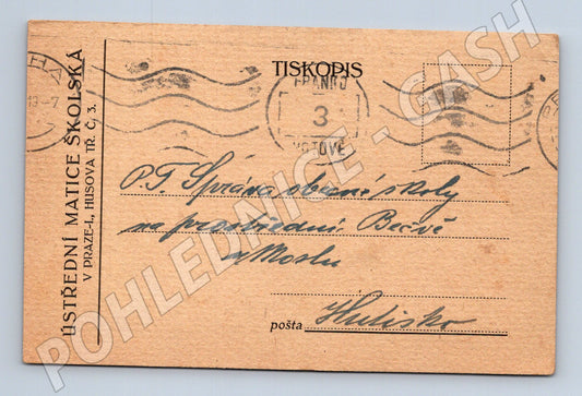 Pohlednice Praha Ústřední Matice Školská doklad 192X (BM26072)