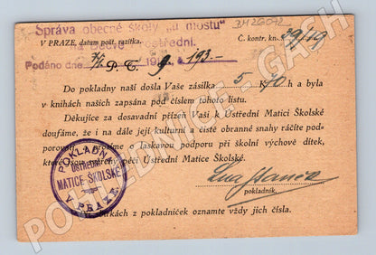 Pohlednice Praha Ústřední Matice Školská doklad 192X (BM26072)