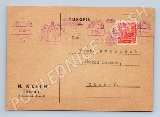 Pohlednice Praha reklama N. Klein 1936 (BM26074)