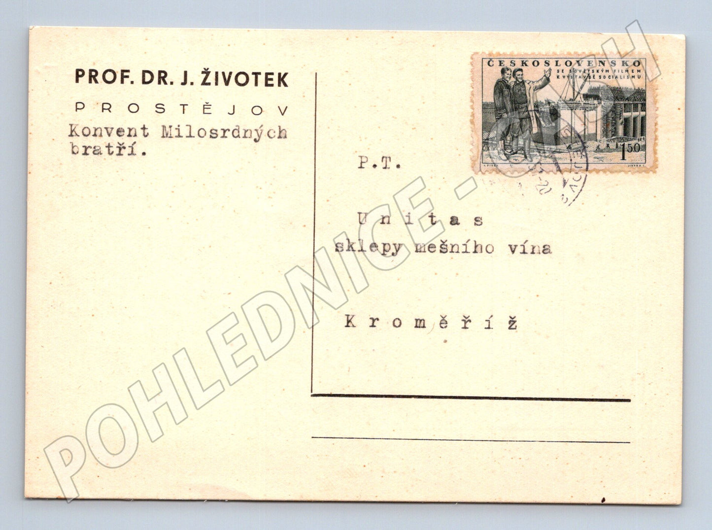 Pohlednice Kroměříž Prostějov objednávka vína 1951 (BM26076)