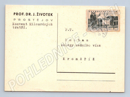 Pohlednice Kroměříž Prostějov objednávka vína 1951 (BM26076)