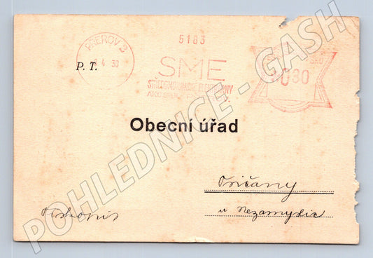 Pohlednice Přerov Obecní úřad Středomoravské elektrárny 1938 (BM26085)
