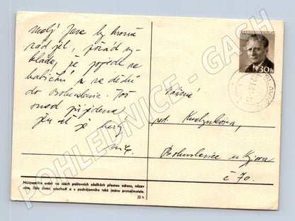 Pohlednice Bohunice u Tišnova poštovní dopisnice 1950 (BM26089)