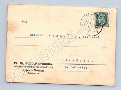 Pohlednice Kyjov obchodní korespondence 1938 (BM26093)