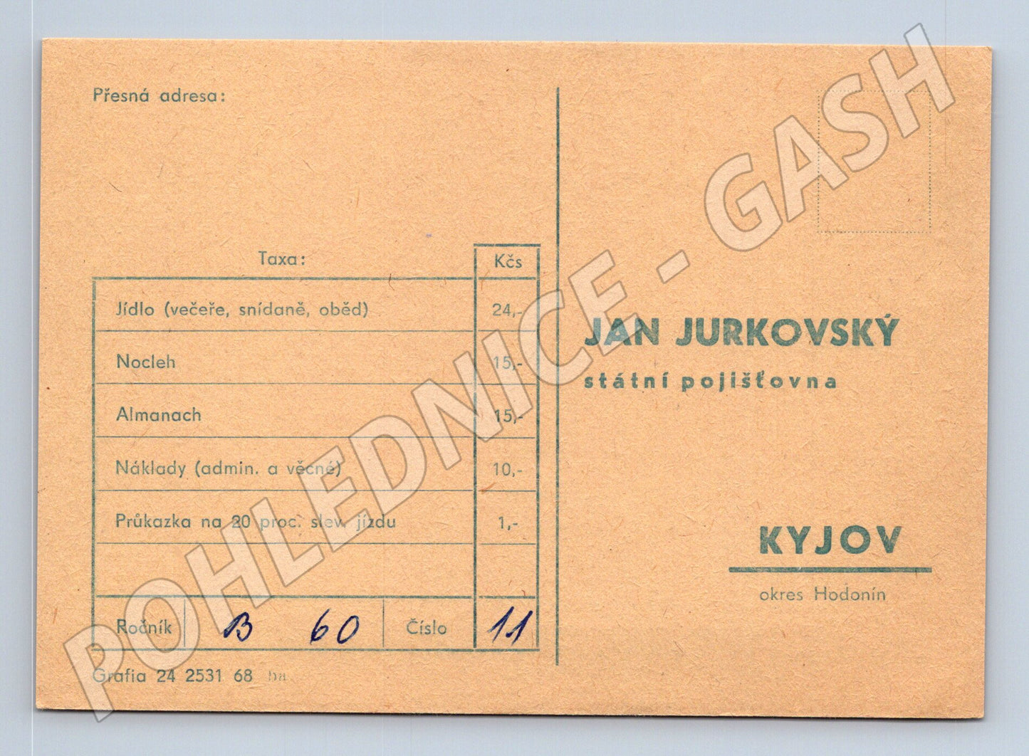 Pohlednice Kyjov státní pojišťovna přihláška 1960 (BM26095)