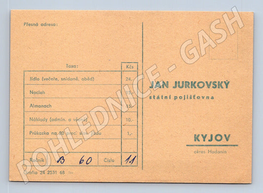 Pohlednice Kyjov státní pojišťovna přihláška 1960 (BM26095)