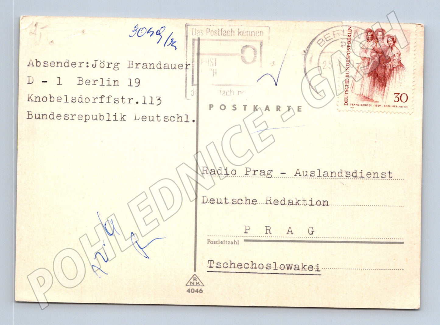 Pohlednice Německo odesláno do Radio Praha 1970 (BM26097)