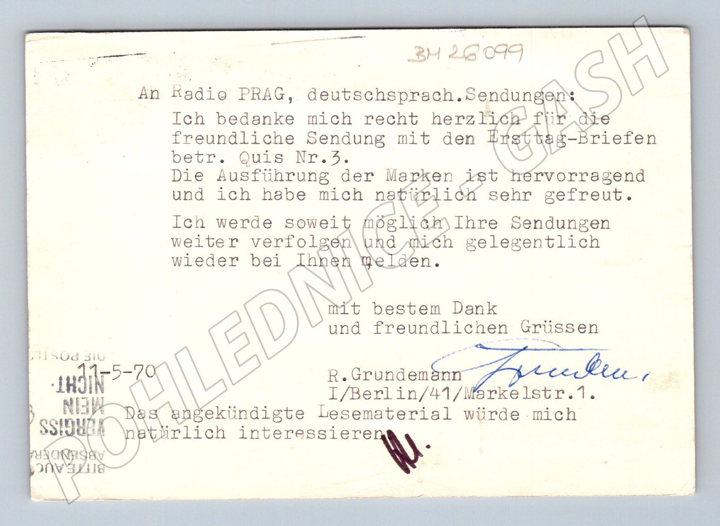 Pohlednice Německo Berlin do Prahy 1970 (BM26099)