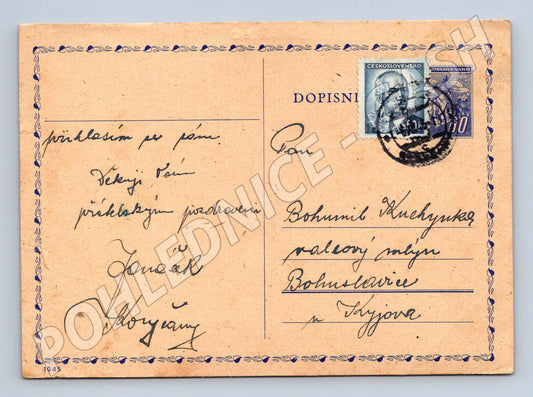 Pohlednice Československo s textem a známkou 1945 (BM26100)