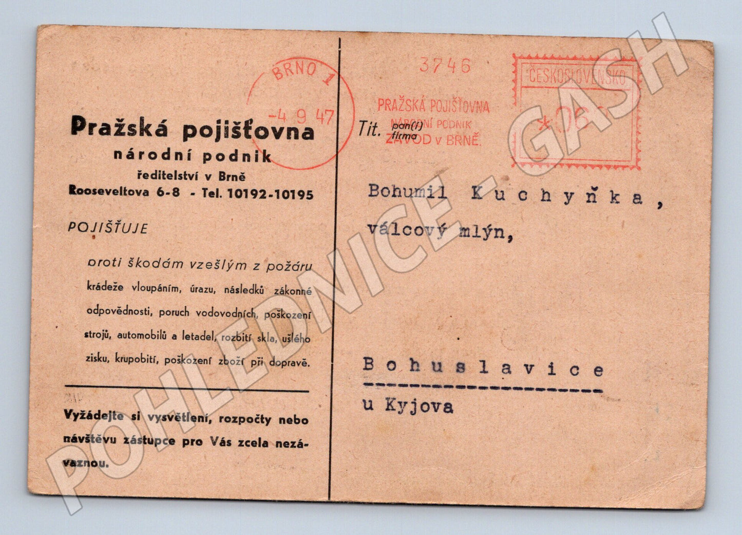 Pohlednice Pojišťovna reklama automobil Opel 1947 (BM26106)