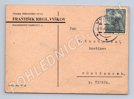 Pohlednice Vyškov František Riegl octárna 1937 (BM26107)