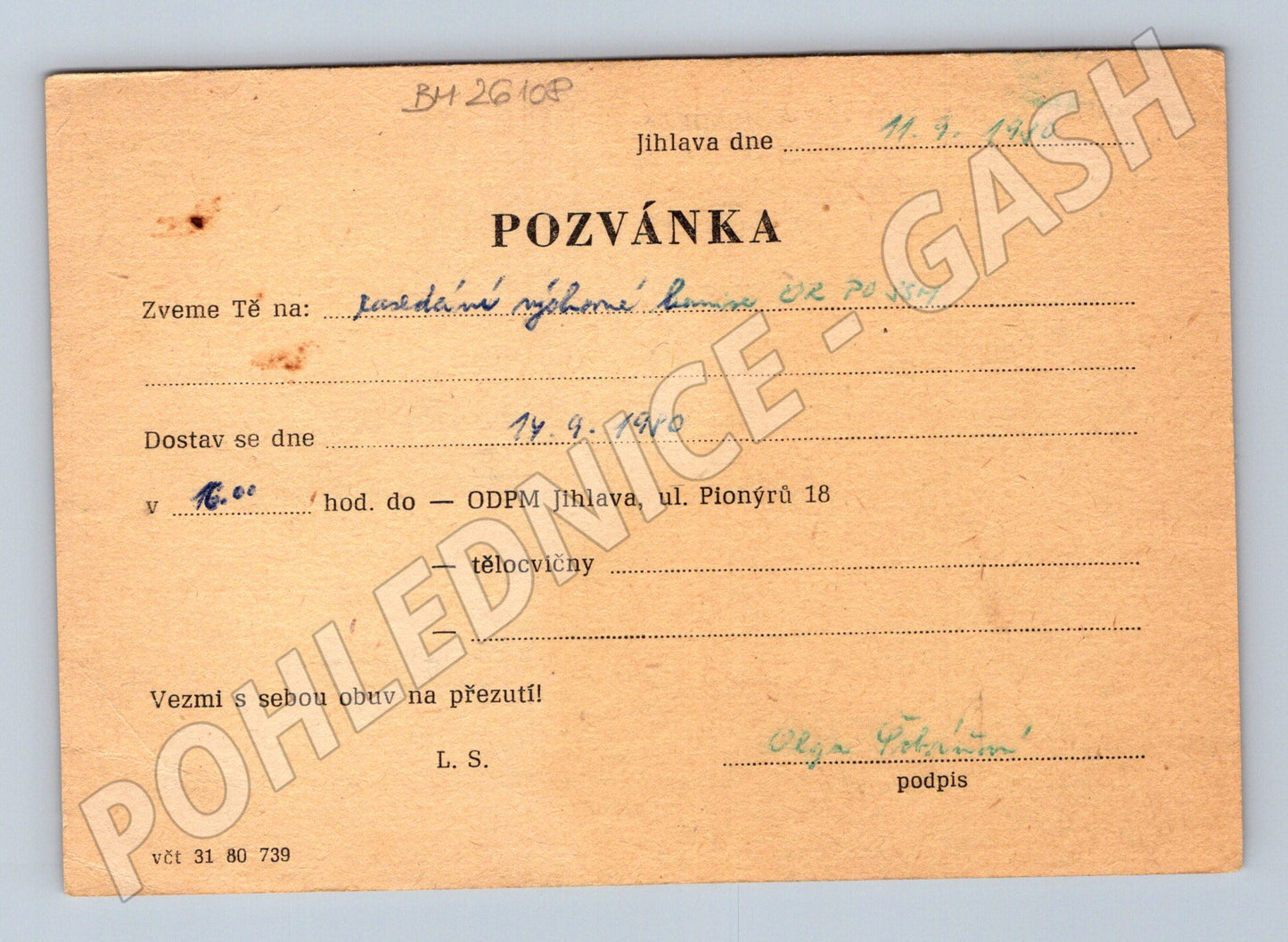 Pohlednice Jihlava Pionýři pozvánka 1980 (BM26108)