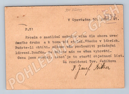 Pohlednice Kroměříž Unitas objednávka vína 1947 (BM26110)