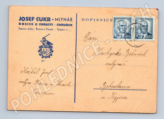 Pohlednice Rosice u Chrastě - Chrudim mlýn 1945 (BM26116)