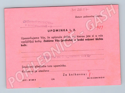 Pohlednice Gottwaldov knihovna upomínka 1978 (BM26117)