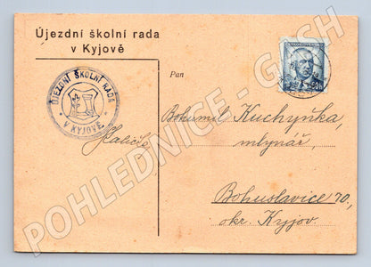 Pohlednice Kyjov pozvánka schůze ÚŠR 1946 (BM26123)