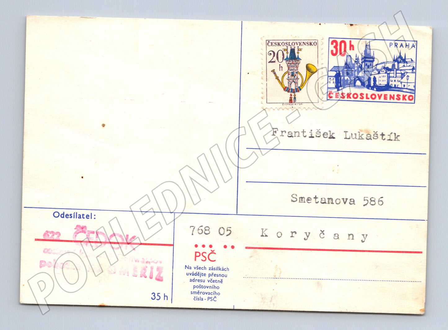 Pohlednice Korespondenční lístek ČSSR se známkami a Prahou (BM26129)