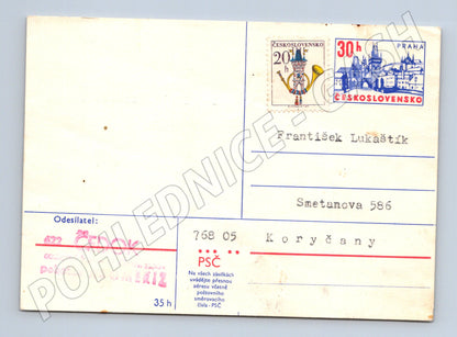 Pohlednice Korespondenční lístek ČSSR se známkami a Prahou (BM26129)