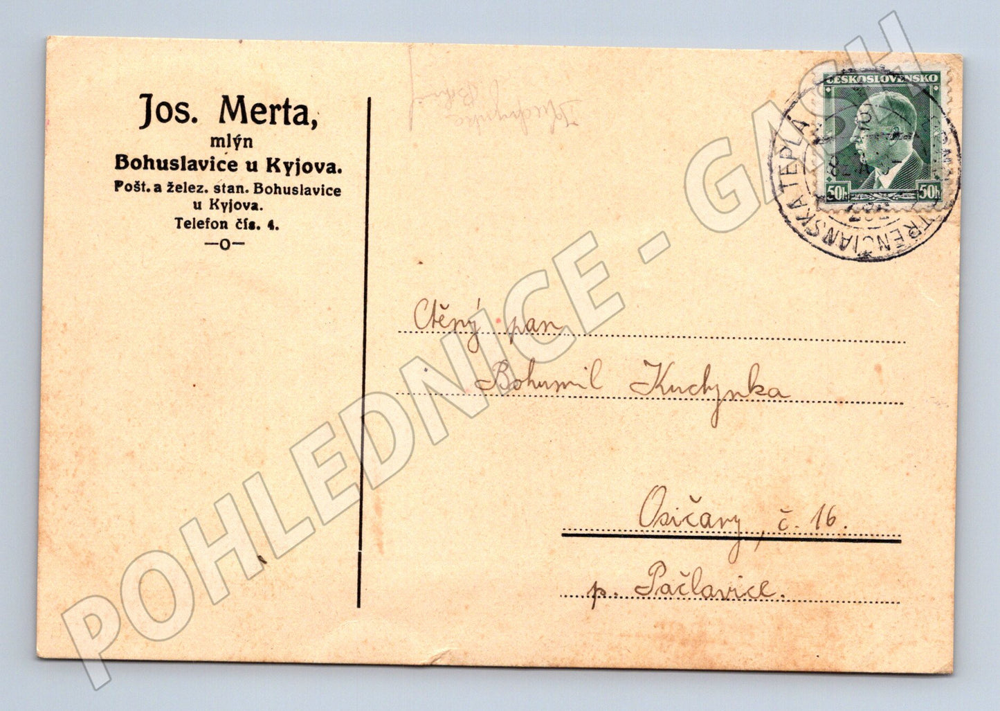Pohlednice reklama mlýn Jos. Merta Bohuslavice u Kyjova (BM26158)
