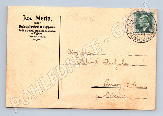 Pohlednice reklama mlýn Jos. Merta Bohuslavice u Kyjova (BM26158)