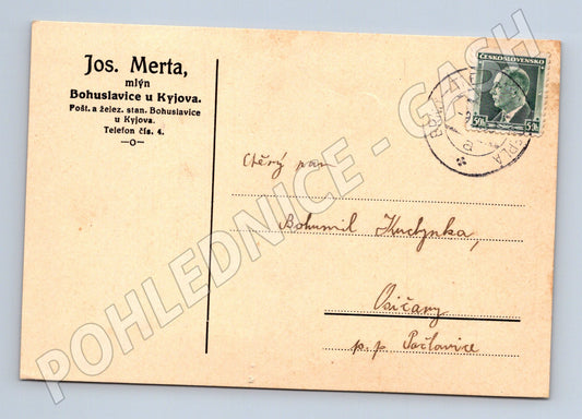 Pohlednice Bohuslavice u Kyjova mlýn Jos. Merta 193x (BM26159)
