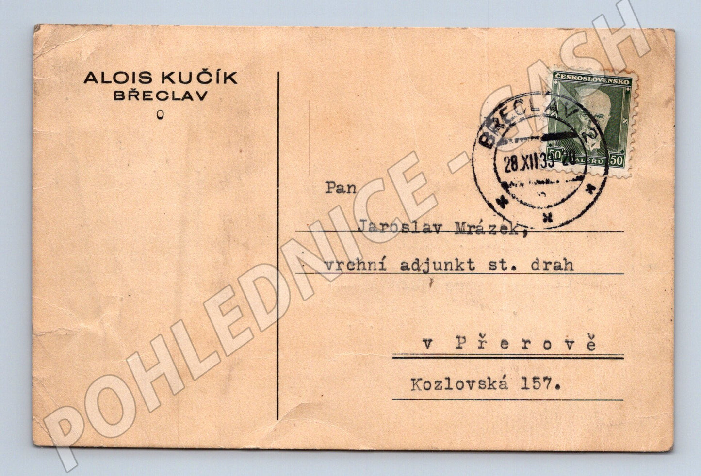 Pohlednice Břeclav Alois Kučík Petr Bezruč 1933 (BM26160)
