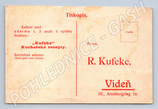 Pohlednice Rakousko Vídeň reklama Kufeke kuchařské recepty (BM26164)