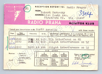 Pohlednice USA Radio Praha QSL karta 1970 (BM26182)