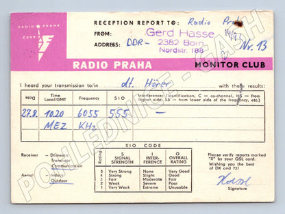 Pohlednice Německo Radio Praha QSL lístek 1970 (BM26185)