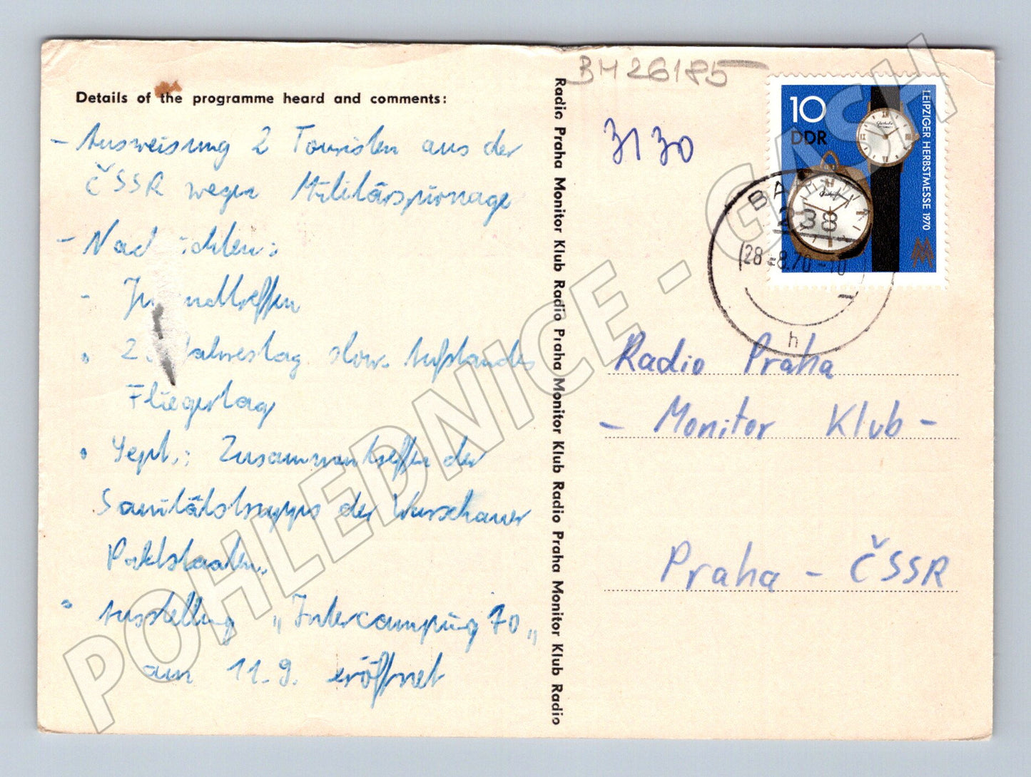 Pohlednice Německo Radio Praha QSL lístek 1970 (BM26185)