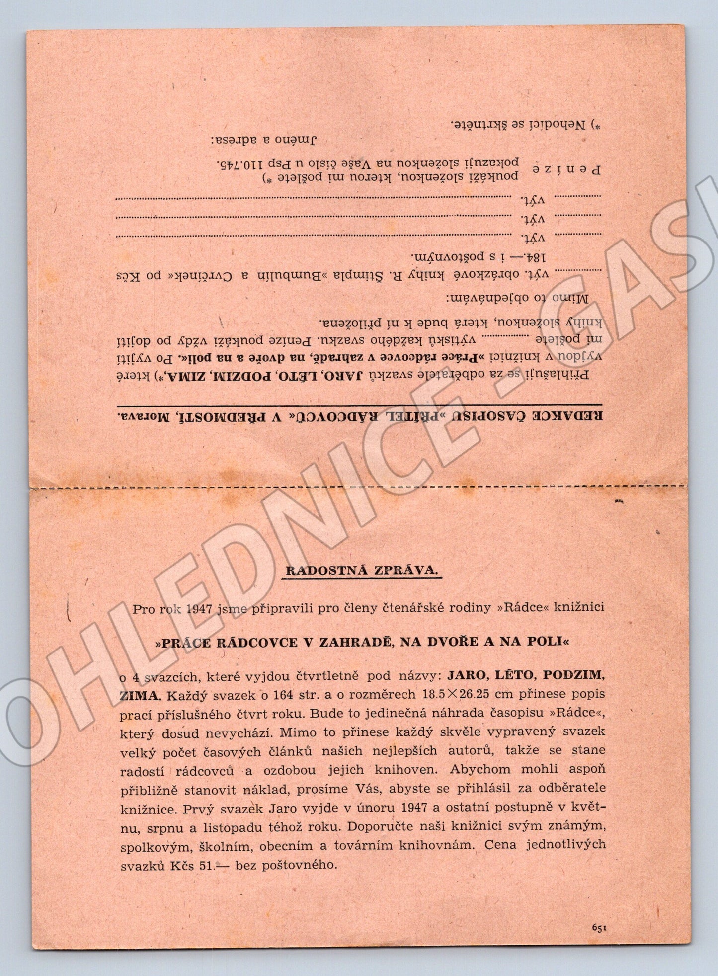 Pohlednice Předmostí Morava reklama Přítel rádcovců 1947 (BM26200)