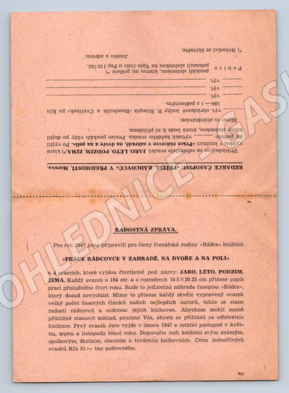 Pohlednice Předmostí Morava reklama Přítel rádcovců 1947 (BM26200)