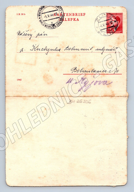 Pohlednice Malenovice Bohuslavice 1944 (BM26206)