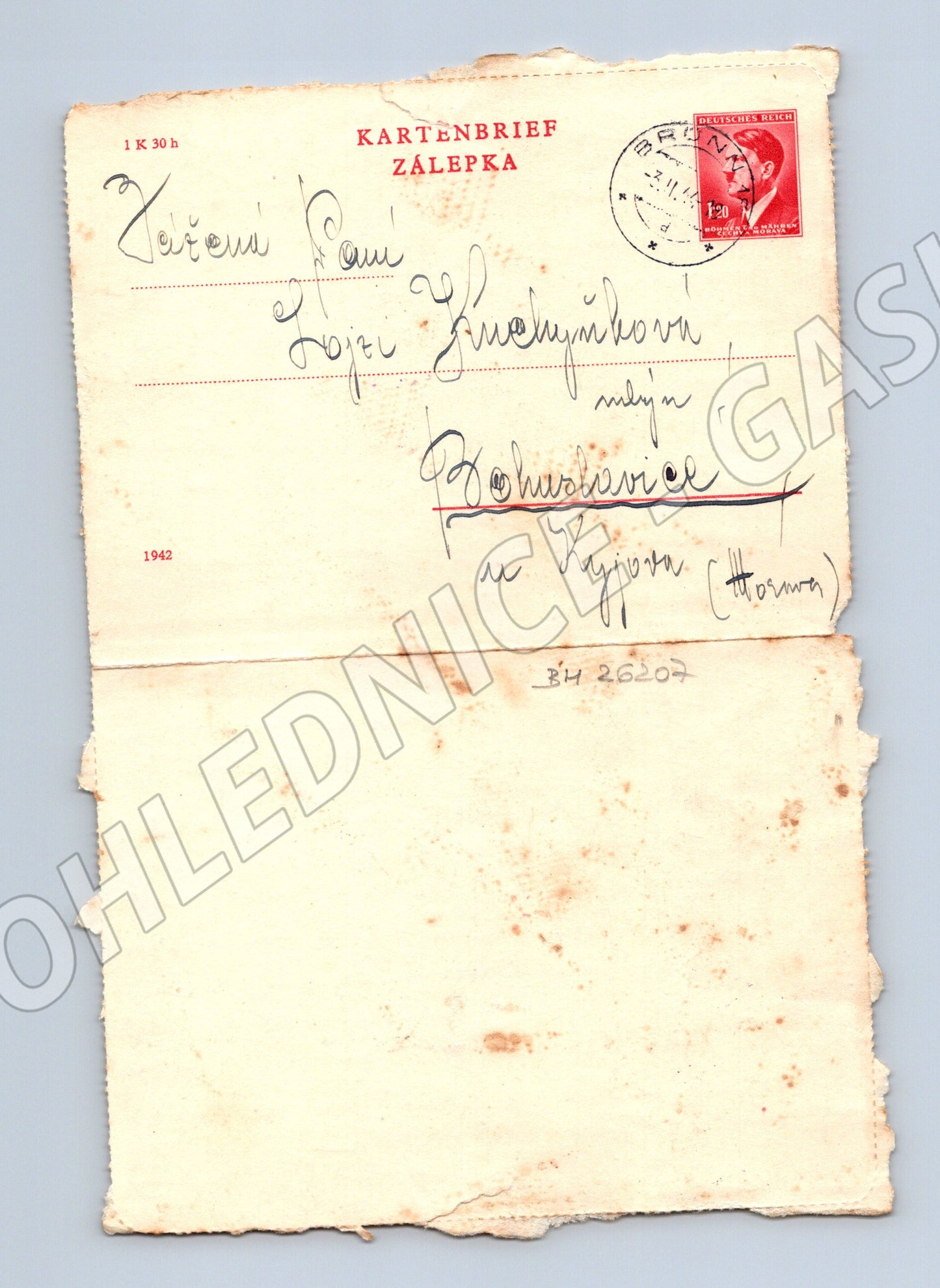 Pohlednice Kyjov Bohatice (Kartenbrief) 1942 (BM26207)