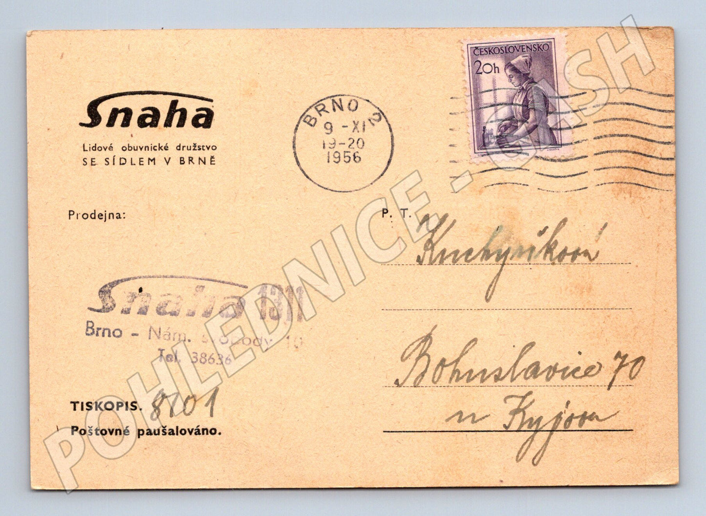 Pohlednice Brno reklamní Snaha obuv 1956 (BM26211)