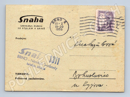 Pohlednice Brno reklama Snaha obuv 1956 (BM26212)