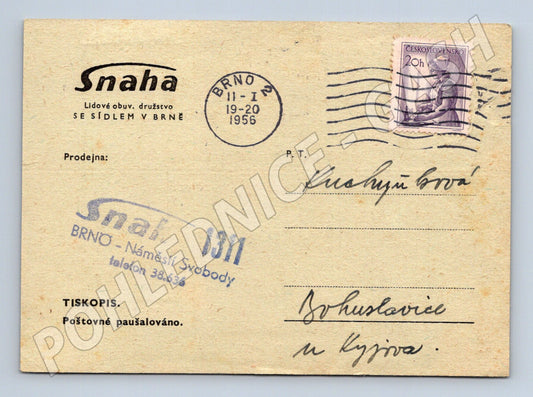 Pohlednice Brno reklama Snaha obuv 1956 (BM26212)
