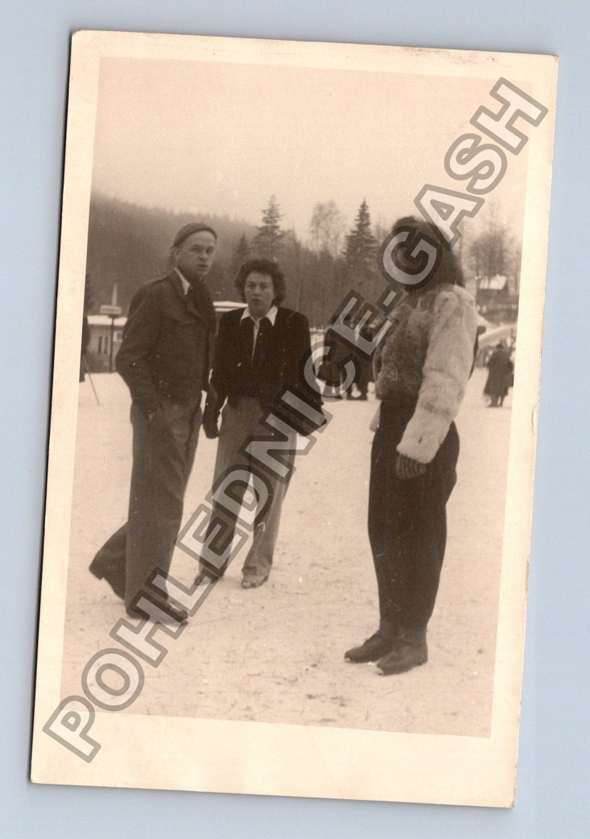 Stará fotografie skupina lidí v zimní krajině (BM26271)