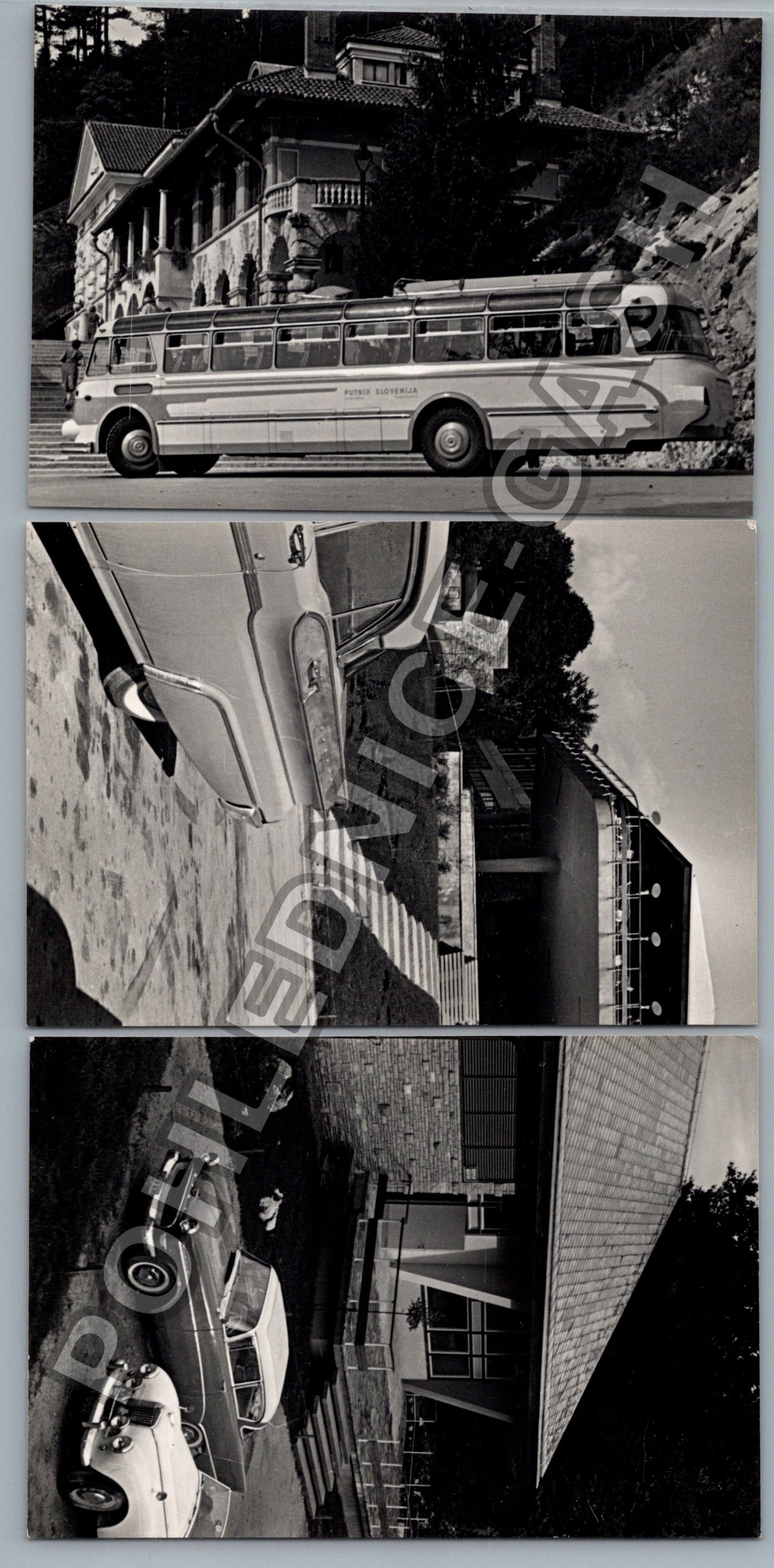 Stará fotografie Slovinsko Postojna hotel a bus (BM26393)