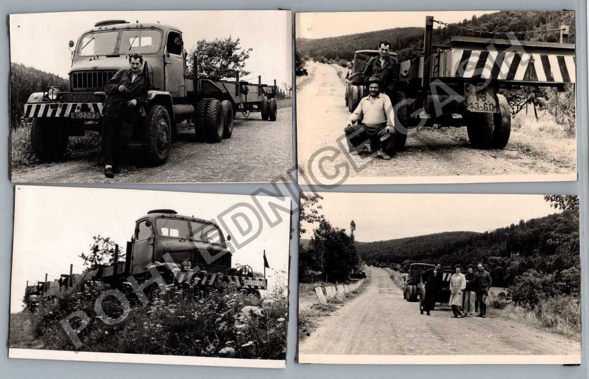 Stará fotografie nákladní auta a muži v přírodě (BM26438)