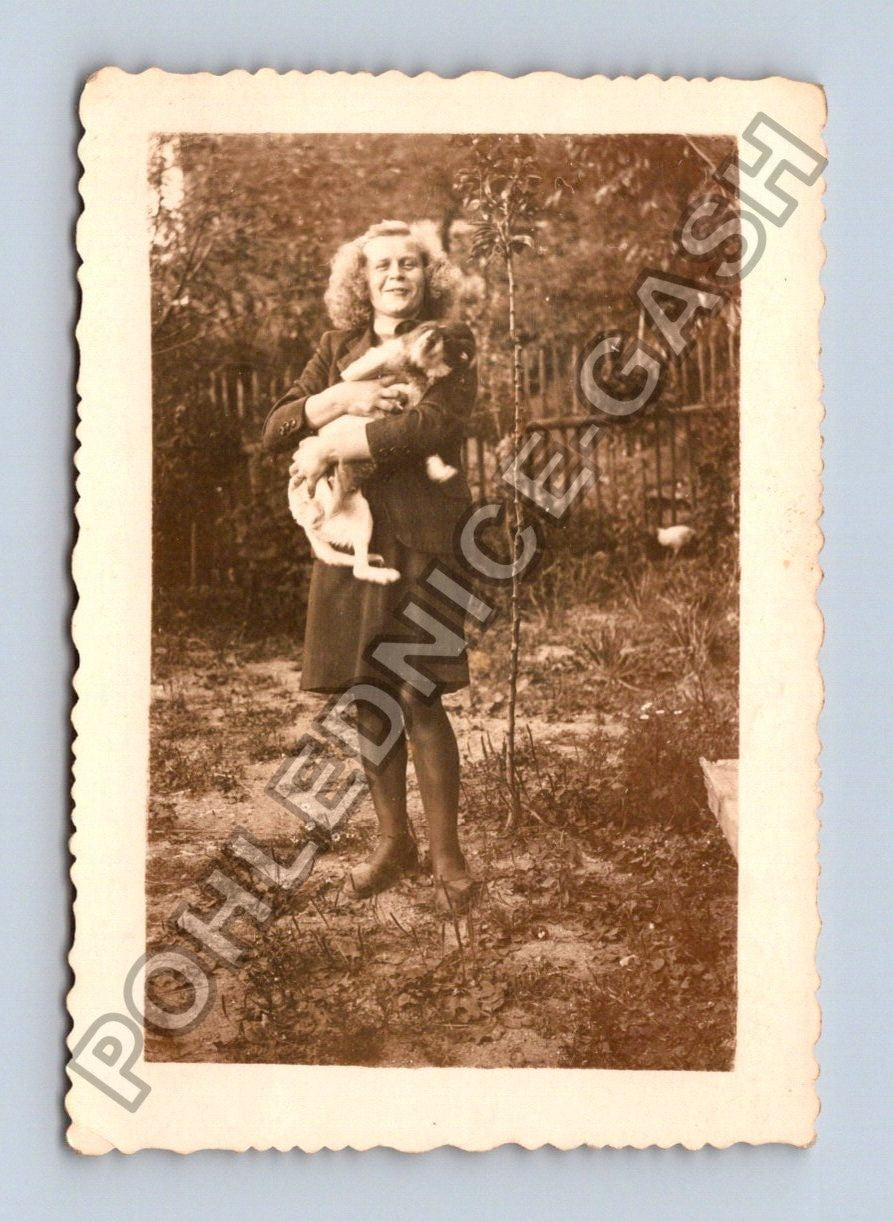 Stará fotografie žena se dvěma psy (BM26731)