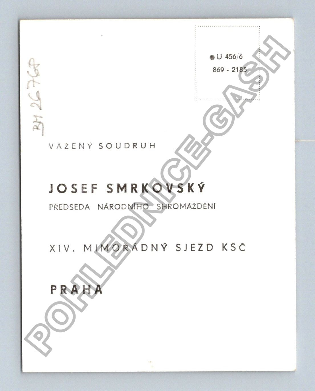 Pohlednice Josef Smrkovský XIV. sjezd KSČ Praha (BM26768)