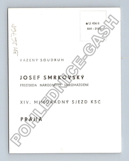 Pohlednice Josef Smrkovský XIV. sjezd KSČ Praha (BM26768)
