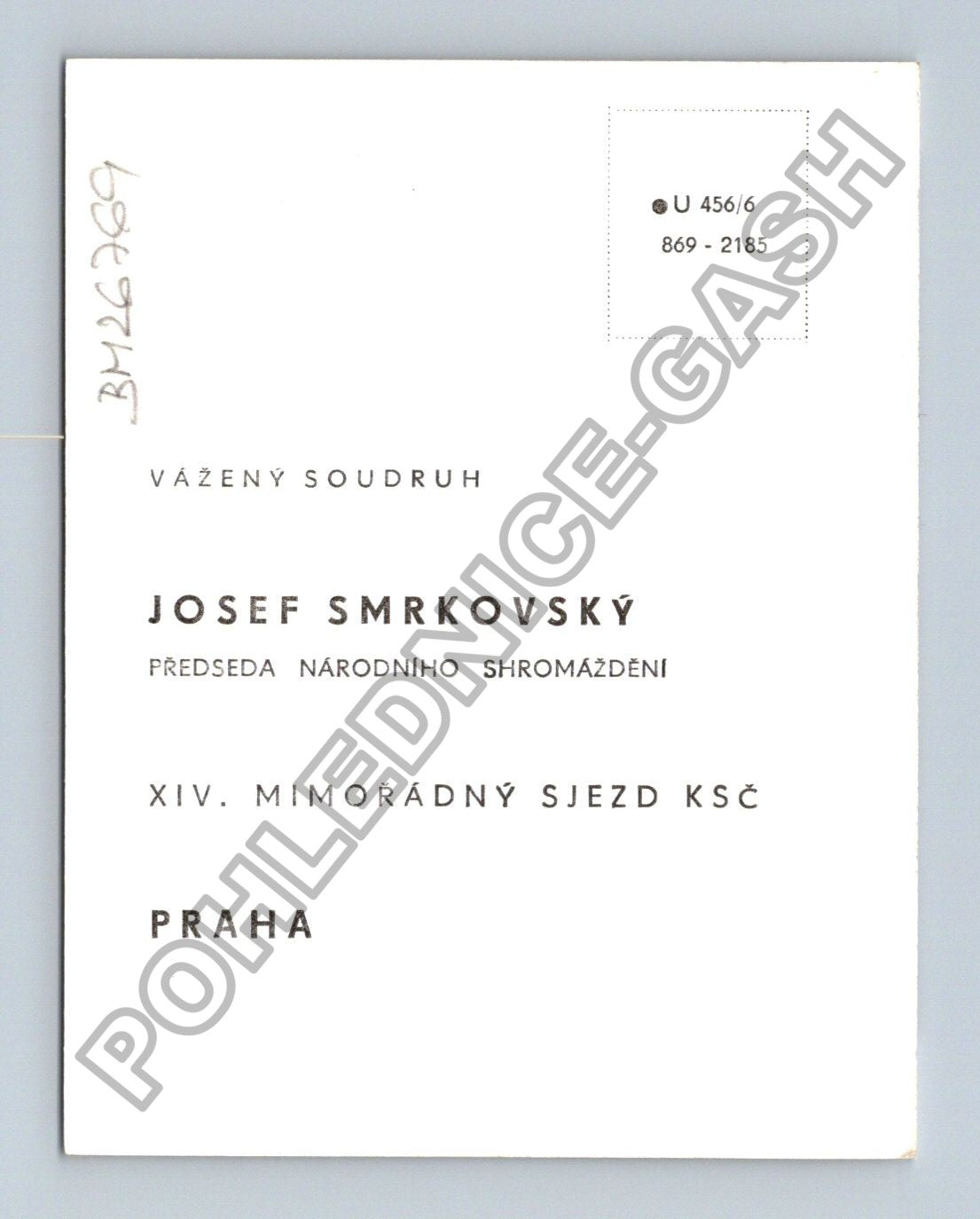 Pohlednice Josef Smrkovský XIV. Sjezd KSČ Praha 1968 (BM26769)
