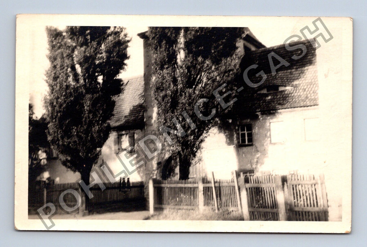 Stará fotografie dům se stromy a plotem (BM26888)