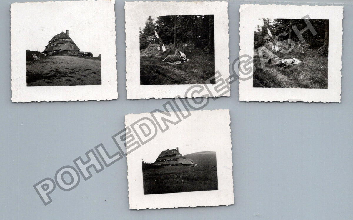 Stará fotografie Harrachov Harrachova chata a osoby (BM26915)