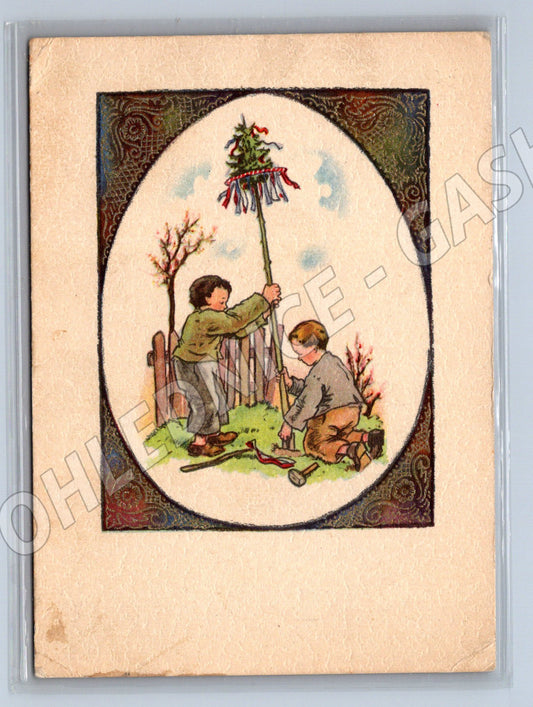 Vánoční pohled děti nesou stromek Čechy (M10002)