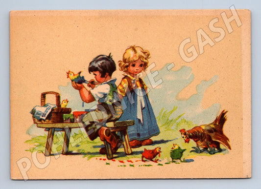 Pohlednice děti a domácí zvířata venkovský motiv (M10010)