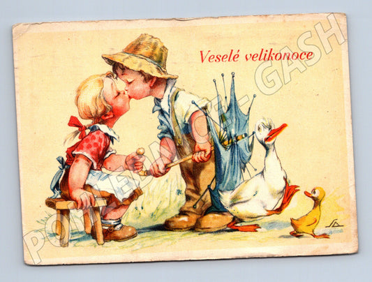 Velikonoční pohlednice 1950 ČSR malý formát prošlá (M10012)